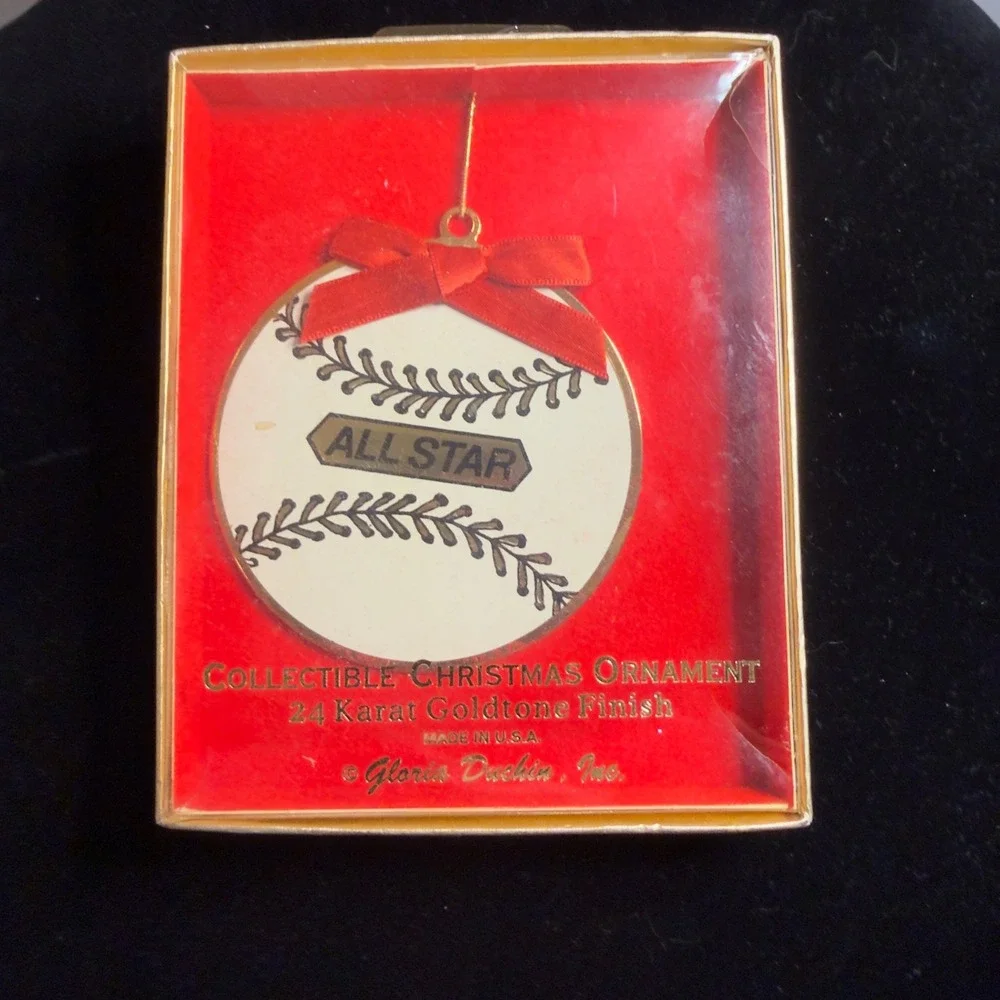 Gloria‎ Duchin All Star Baseball Christmas Ornament 24K Goldtone Finish USA